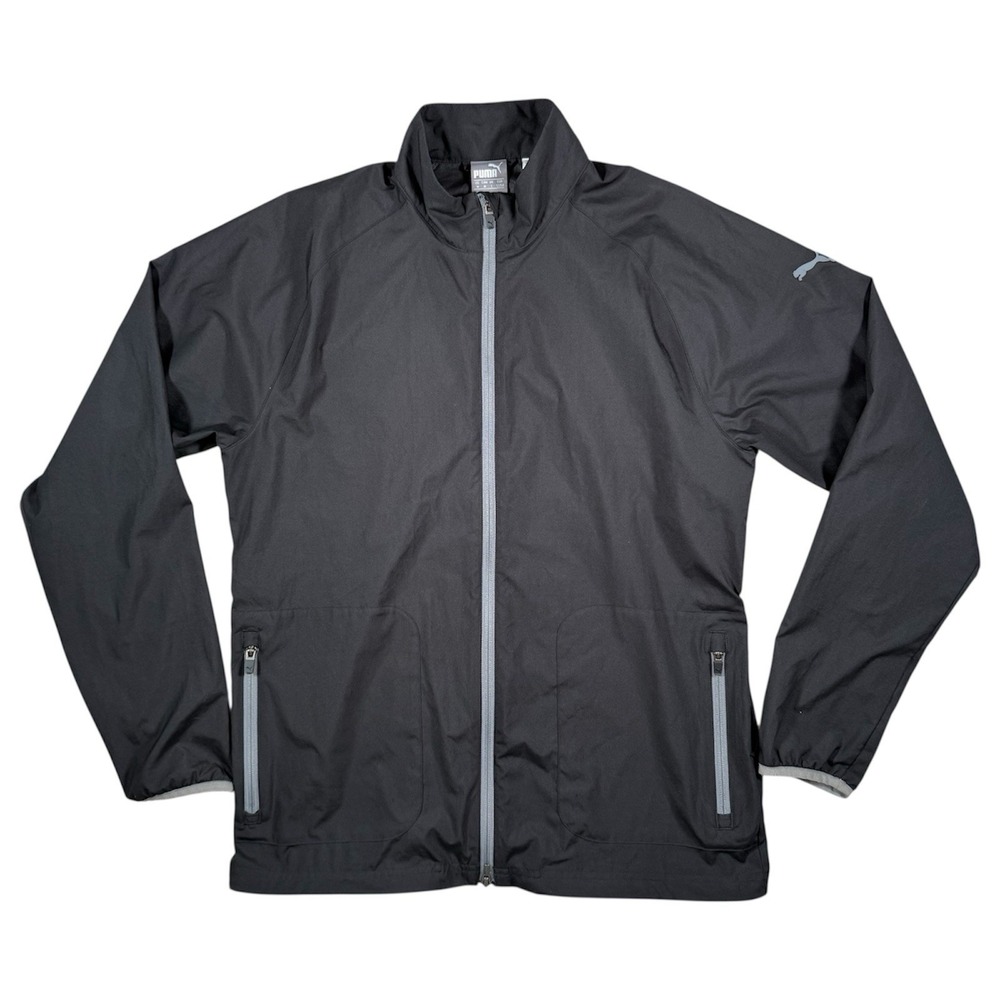 Puma Mens Full Zip Windbreaker Track Jacket Black Grey‎ Size Medium